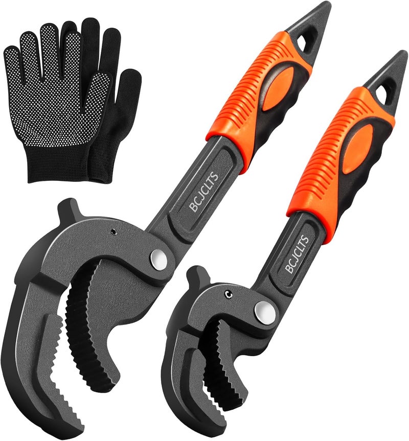 BCJCLTS Pipe Wrench Set, 10” and 15” Self Adjusting Wrench 2-Piece Plumbing Tools for 0.55“-2.36”/14-60mm Standard Nuts, Irregular Nuts,Pipes Use - Image 1